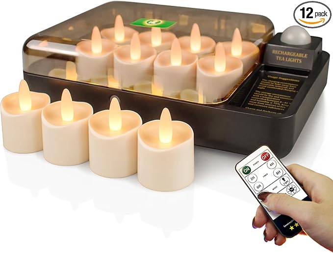 HL Rechargeable Waterproof LED Tea Lights with Remote & Timer, 100H Flameless Votive Candles for Indoor/Outdoor, Flickering Décor for Weddings, Parties, Halloween & Christmas.