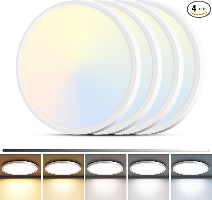 zemty 4Pack LED Flush Mount Ceiling Light, 7Inch 15W Dimmable Ceiling Lights Fixture, 5 Color Temperatures (3000K-6500K) White Round Ceiling Lamp for Bedroom, Kitchen, Hallway,Bathroom