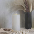 LumiPur Signature Natural Glow Flickering Flameless LED Wax Pillar Candle (4" x 8", Gray Fog)