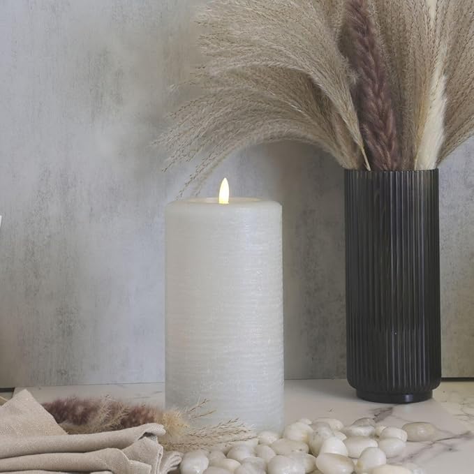 LumiPur Signature Natural Glow Flickering Flameless LED Wax Pillar Candle (4" x 8", Gray Fog)