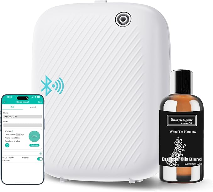 Smart Scent Air Machine Pro for Home, Waterless Essential Oil Diffuser, 400ML Diffuser with 100ML White Tea Essential Oil for Large Room and Commercial Use, Cover Up to 2000 Sq.Ft