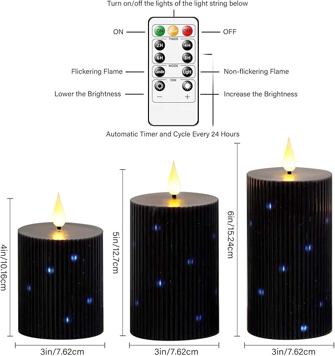 Flameless Candles Real Wax Realistic Candles, Battery Operated LED Pillar Candle with Remote Timer, Ideal for Halloween Home Decor（D 3"*H 4" 5" 6" ）