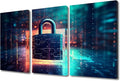 Modern Wall Art Multi Panel Cyber Security and Data Protection Concept Picture Posters for Home Office Wall Decoration, Wooden Framed Gallery-Wrapped Ready to Hang, 36" Wx24 H
