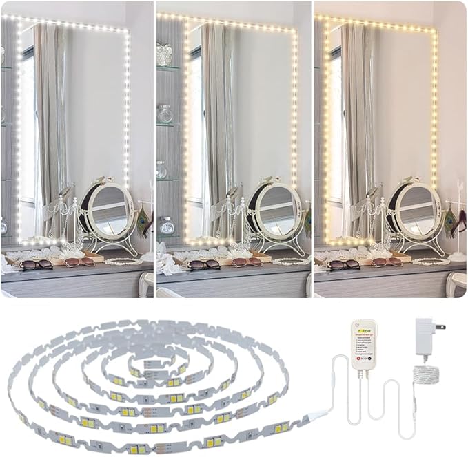13ft/4M Led Vanity Mirror Lights Kit - Bendable, No Cut Required - Adjustable Strip Light Table Set with Dimmer and Power Supply