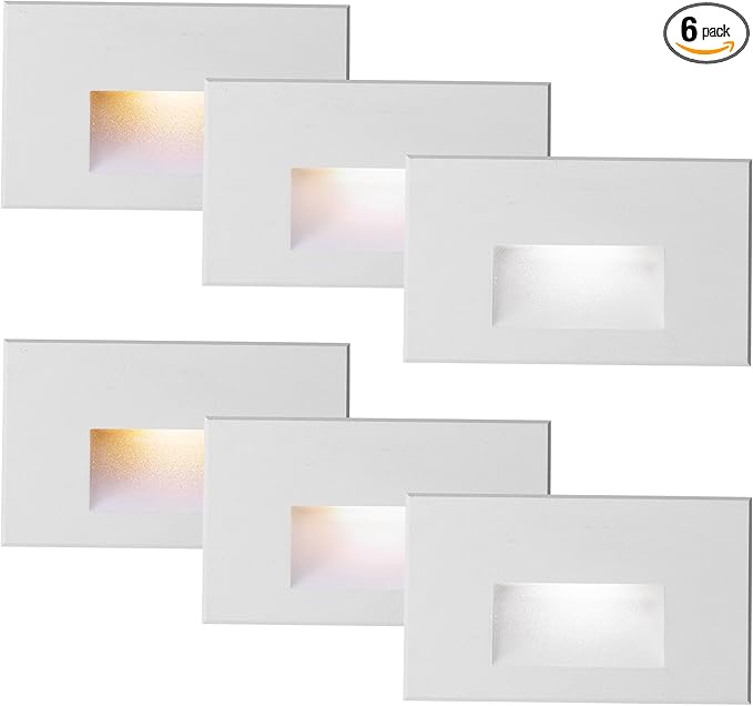 Indoor Step Lights 120V Outdoor Stair Light Dimmable 4W, LED 3 Color Changing 3000K/4000K/5000K, IP66 Waterproof Lights for Steps, White Horizontal Deck Step Light, 6-Pack