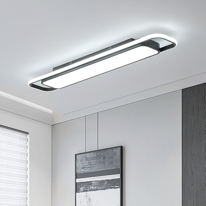 Modern LED Ceiling Lighting, 70W 6000K Black Linear Flush Mount Light Fixture, 39.4'' Low Profile Lights Fixture Long LED Ceiling Lamp for Kitchen Bedroom Living Room Hallway (Cool White)