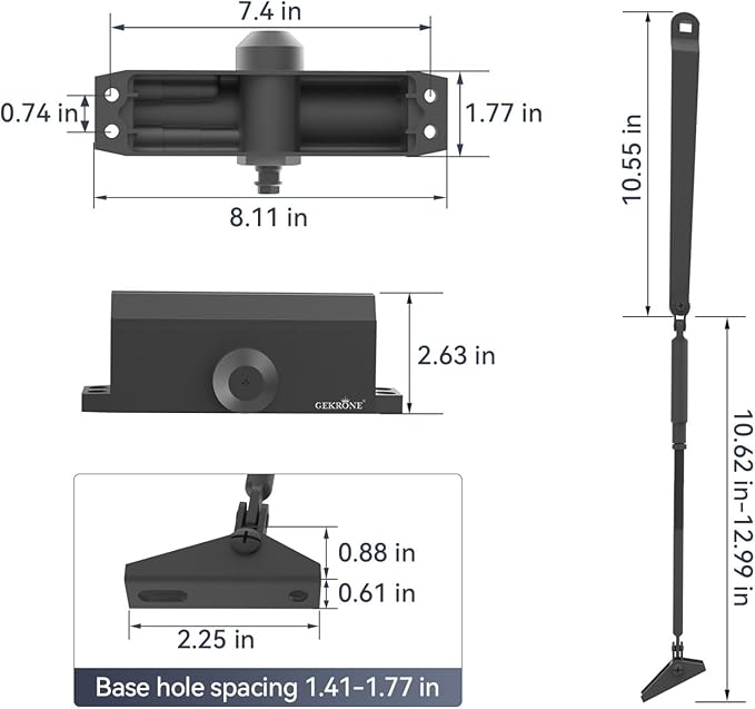Automatic Door Closer Heavy Duty Fire Prevention Spring Hydraulic Aluminum Alloy Surface Mounted Residential Commerical Door Closer (Black, Size3-Door Weights 187-231 Lbs)