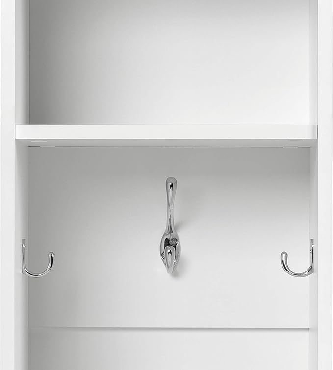 Prepac Narrow Coat Rack Freestanding Hall Tree with 3 Hooks, Entryway Furniture for Coat and Shoe Storage, Entryway Organization with an Adjustable Shelf, 14.75"W x 72.5"H x 15.5"D, White