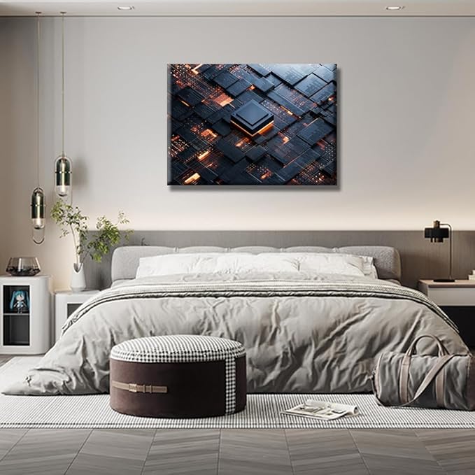CPU Concept Wall Art Central Computer Processors CPU AI Wall Painting Canvas Wall Art for Living Room Contemporary Modern Home Decor Office Posters Framed Wall Art 20x28 INCH