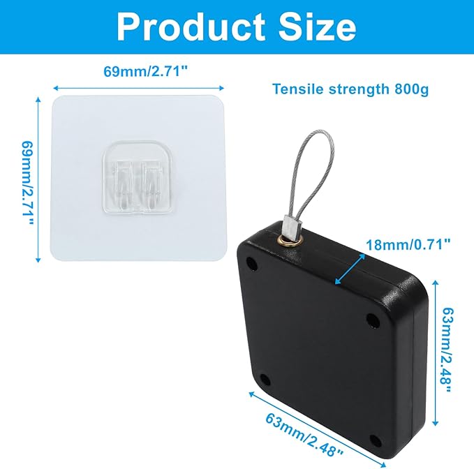 2Pcs Automatic Sliding Door Closer Punch Free Door Closer Automatic Door Closer Steel Drawstring for Bedroom/Bathroom/Office (800g Tension, Black)
