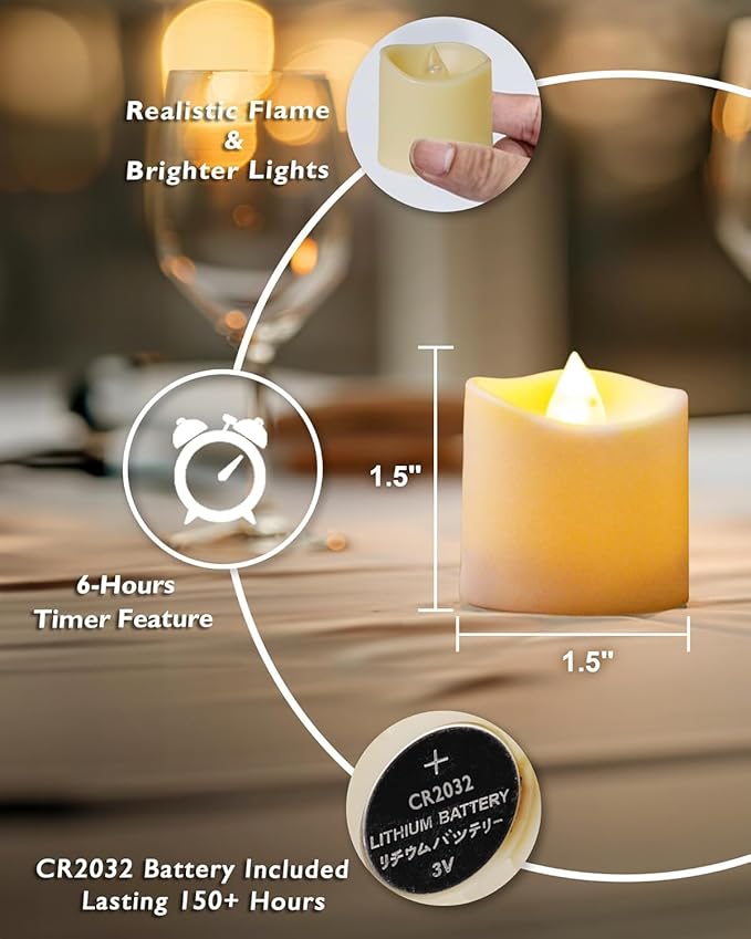 Homemory 24Pack Timer Flameless LED Votive Candles, Long Lasting Battery Operated Tea Light with Timers, 6 Hours On and 18 Hours Off Cycle Automatically for Wedding, Table Decorations (Ivory Base)