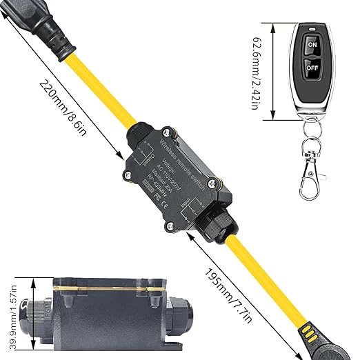 Outdoor Wireless Remote Control Outlet Plug,AC110V Waterproof Remote Control Power Switch,AC110V/120V/250V/20A Heavy Duty Smart Outlet,164FT Range,Suitable for Lamps,Electrical Equipment,etc
