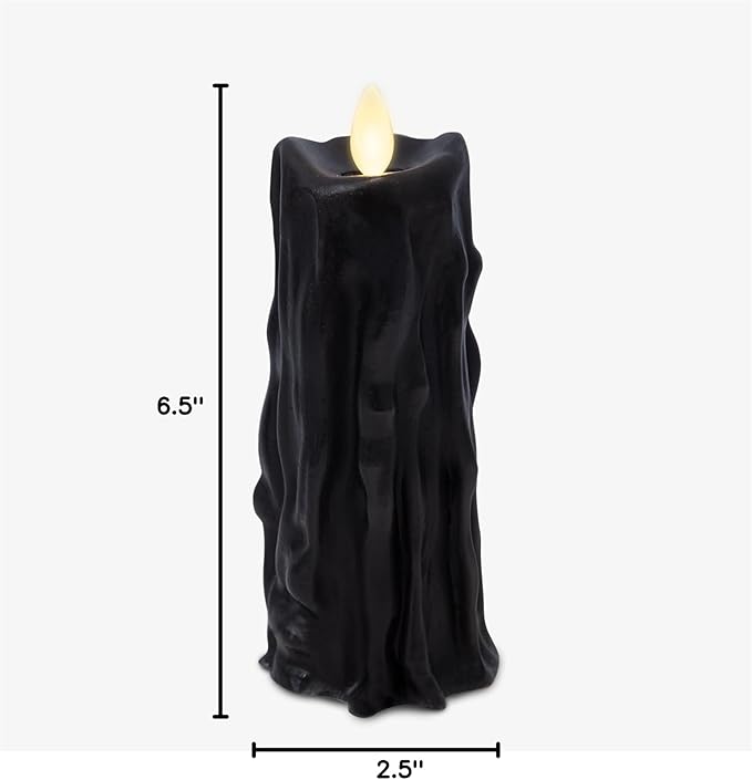 Luminara Heavy Wax Drip Flameless LED Candle, Black 2.5" x 6.5", Timer Function, Real Wax Pillar, Battery Operated Unscented Safe, Long-Lasting