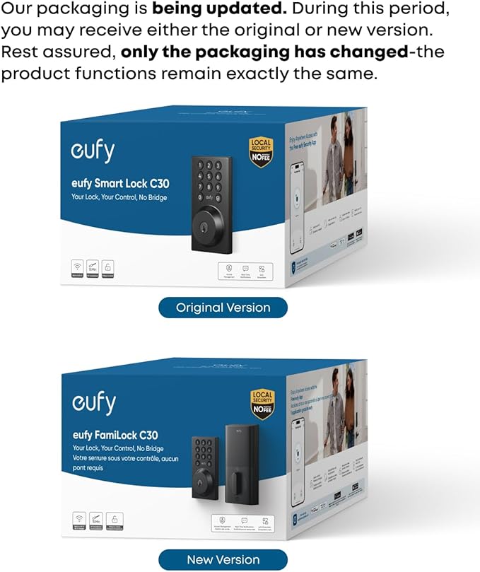 eufy Security Smart Lock C30, Keyless Entry Door Lock, Built-in WiFi Keypad Deadbolt for Front Door, No Bridge Required, Easy Installation, App Remote Control, Reliable Power, BHMA Grade 3