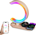 4 in 1 Bluetooth Speaker Night Light with Wireless Charger, Atmosphere Lamp with 24 Soothing Sounds, 16M+ Colors & App Control, Smart Light Sound Machine for Bedroom Home Decor (Golden)