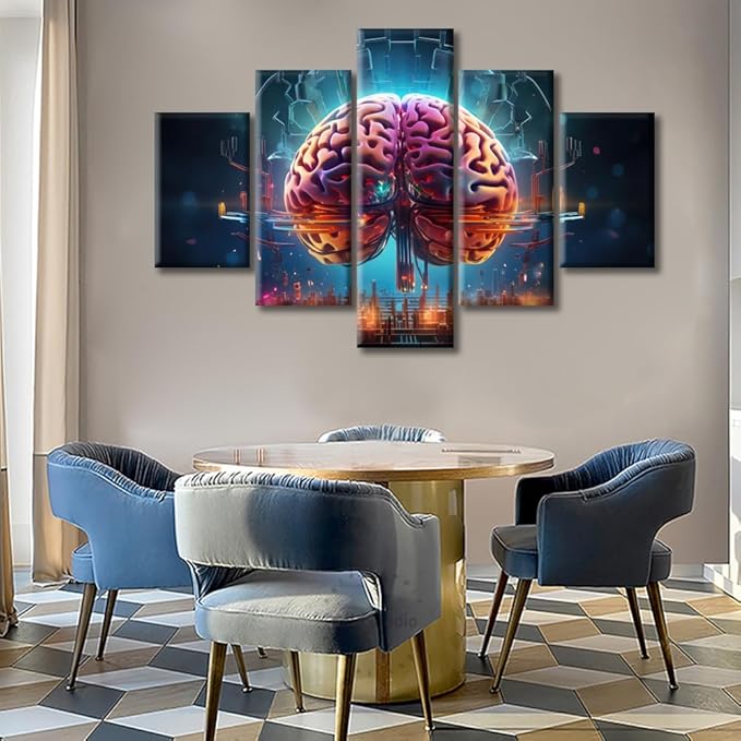 Brain Nervous System Canvas Wall Art Painting Artificial Intelligence and Futuristic Technology Wall Decor for Living Room Print on Canvas Framed Modern Artwork for Bedroom Decorations, (60"Wx40"H)