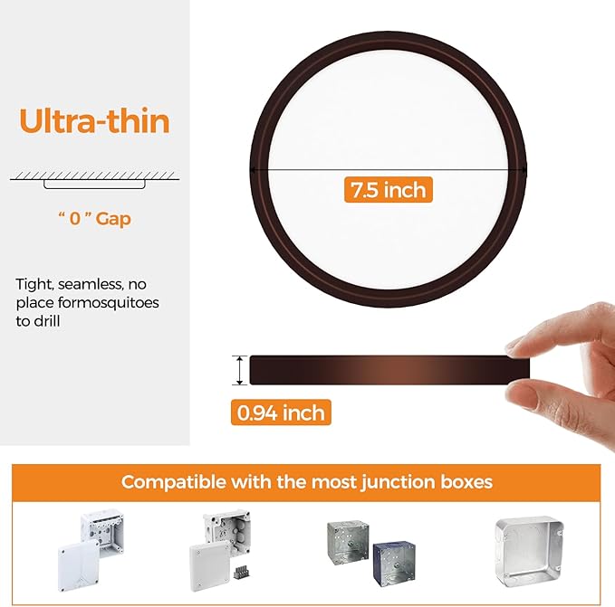 8PACK LED Flush Mount Ceiling Light Fixture, 3000K-4000K-6500K & 100W Equivalent Modern Kitchen Recessed Ceiling Lamp 15W 1500Lm 7.5 Inch Closet Round Surface for Bathroom Laundry-Oil-Rubbed Bronze