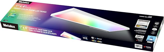 Metalux MMS 1x4 Smart Wi-Fi LED Panel Light with WiZ Pro Technology, Full Color + Tunable White Smart Lighting, Home Automation Integration, 11.69 x 1.44 x 47.69 in