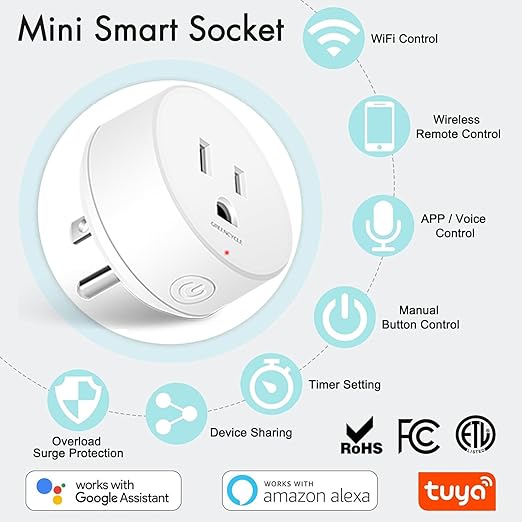 WiFi Smart Outlet Plug with Remote,GreenCycle Electric Smart Plug with Wall Switch,Compatible with Alexa and Google Home via Tuya,15A/1500W,Remote Control from Anywhere,TUV FCC List(2.4G)