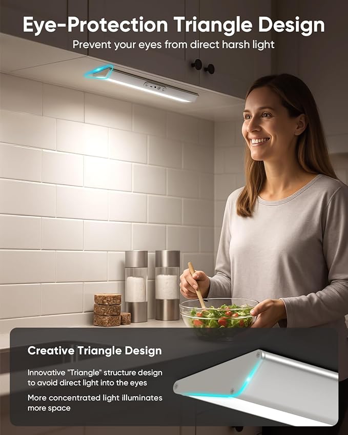 Motion Sensor Closet Lights, Eye Protection Design Cabinet Lighting Wireless with Remote, 3 Color Temps & Dimmable, Magnetic, Rechargeable LED Closet Lighting for Kitchen, Wardrobe, Pantry, 3 Pack