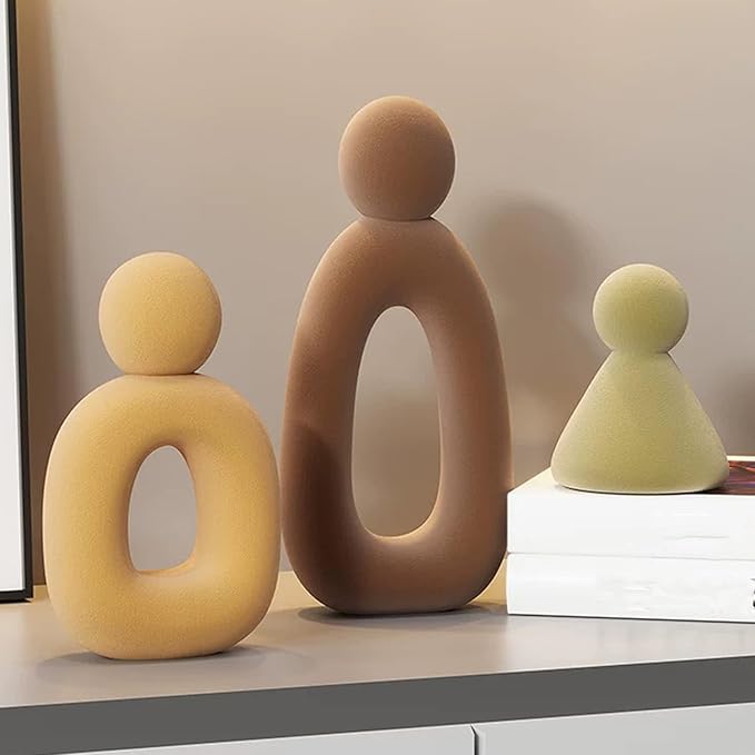 XINXUAN Abstract Three Sculptures - Minimalist Home Decoration, Modern Living Room Character Design, Desktop Decoration, Neutral Resin Art, Meaningful Home Gifts ﻿ (Flocking Color)
