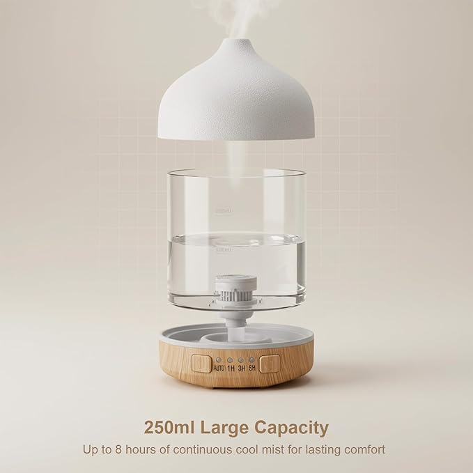 Ceramic Essential Oil Diffuser, 250ml Aromatherapy Humidifier & 7 Color-Changing Night Light with Auto Shut-Off, 1H/3H/5H Timer Ultrasonic Cool Mist Quiet Operation for Home, Office, Yoga