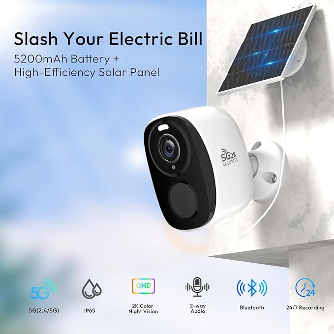 4PC Wireless Solar Outdoor Security Camera, 2.4/5G WiFi Outdoor Camera Wireless with Solar Panels,2K Color Night Vision, IP65 Waterproof, AI Motion Detection, 2 Way Talk, IP65, SD/Cloud,Works w/Alexa