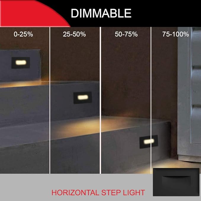 Ciata LED Stair Lights Indoor - Step Lights Outdoor Stair Light 3 Watt, Warm White Stairway Lighting for Outdoor and Indoor Stairs 3000K Concrete, Home Theater Lighting - Black Finish, Horizontal