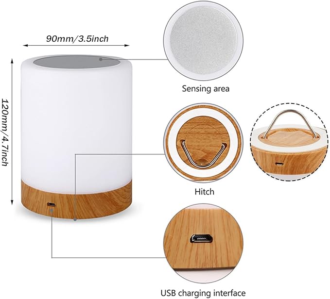 Night Light, Dimmable Touch Lamp for Baby Nursery, 13 RGB Colors 5 Brightness, Portable Rechargeable Bedside Table Lamp for Nightstand, Night Lamp for Kids Office Bedroom Living Room Camping