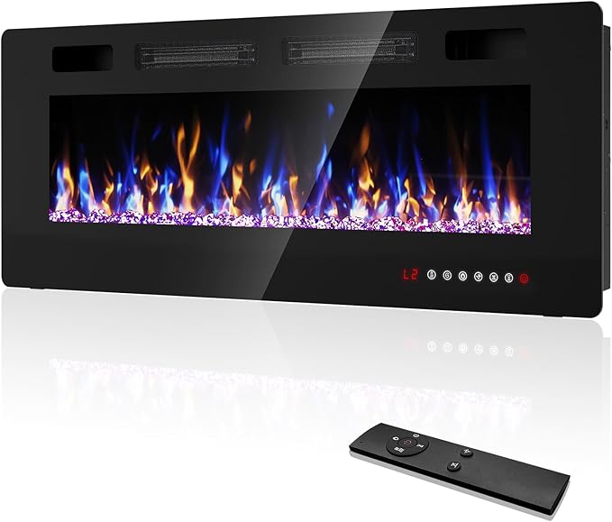 50” Electric Fireplace Recessed and Wall Mounted Fire Places with Remote Control, Touch Screen