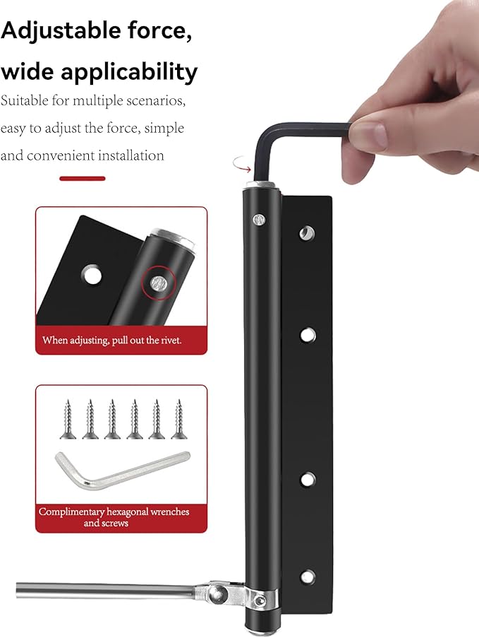 Automatic Door Closer Heavy Duty Adjustable Universal Installation/Wide-Angle Design/Tool-Free Force/Speed Adjustment/Commercial Grade Smooth Closing for Doors 80-120 lbs (Matte Black)