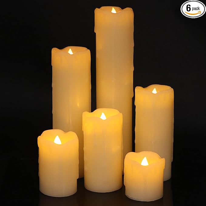 Eldnacele Flickering Flameless Candles with 6 Hour Timer Battery Operated (Battery Included) Dripping Real Wax LED Pillar Candles for Dinner Home Indoor Decor Christmas Holiday Decorations Set of 6