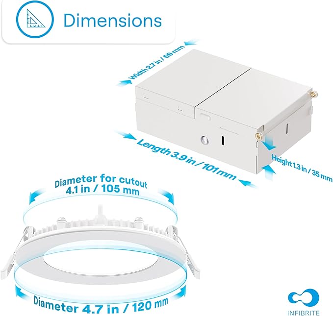 INFIBRITE 4 Inch 3000K Warm White 9W 750LM Thin LED Ceiling Light Kit, Dimmable, Wet Rated