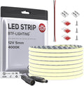 BTF-LIGHTING FCOB COB 5mm Width UL Listed Super Narrow Flexible Uniform Light LED Strip 16.4FT DC12V 4000K CRI 90+ Dimmable LED Ribbon for Kitchen Home Indoor Decoration(No Adapter or Controller)