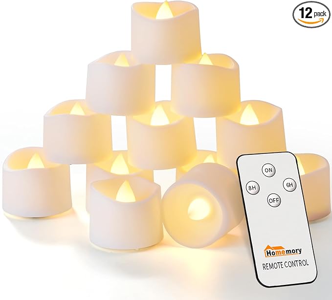 Homemory Flameless Remote Control Tealight Candles with Timer, Battery Operated LED Electric Battery Tea Lights Votive Candles with Remote for Table Decor, Outdoor Decor, Home Decor,12Pcs-Warm White