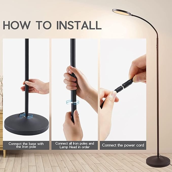 Tenmiro LED Floor Lamps for Living Room, Bright Modern Reading Floor Lamp with Stepless Adjust Color Temperatures & Brightness, Standing Lamp with RF Remote & Touch Control(Bule)