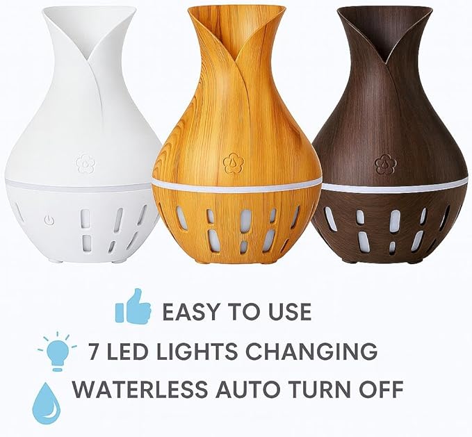300ML Air Humidifier & Aroma Diffuser Home Fragrance Room Decor Essential Oil Diffuser Humidifiers for Bedroom Cool Mist 7 LED Light Car Air Freshener (White-2)