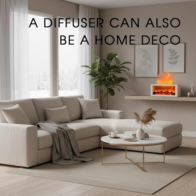 Essential Oil Diffuser,Fireplace Diffusers with 3 Aromatherapy Oils Set,300ml Color Flame Aroma Diffuser with Remote Control,Small Humidifier for Home Room Decor Gift for Women (White)