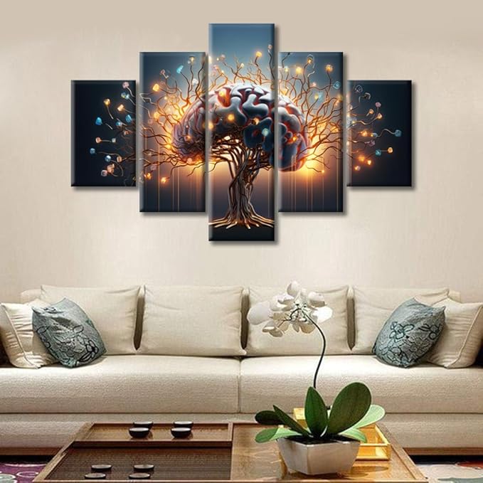 Wall Art for Living Room Large Size Artificial Intelligence Office Wall Decor Canvas Prints Brain Neural Human Head Modern Artwork for Bedroom Bathroom Pictures Framed Ready to Hang, (60"Wx40"H)