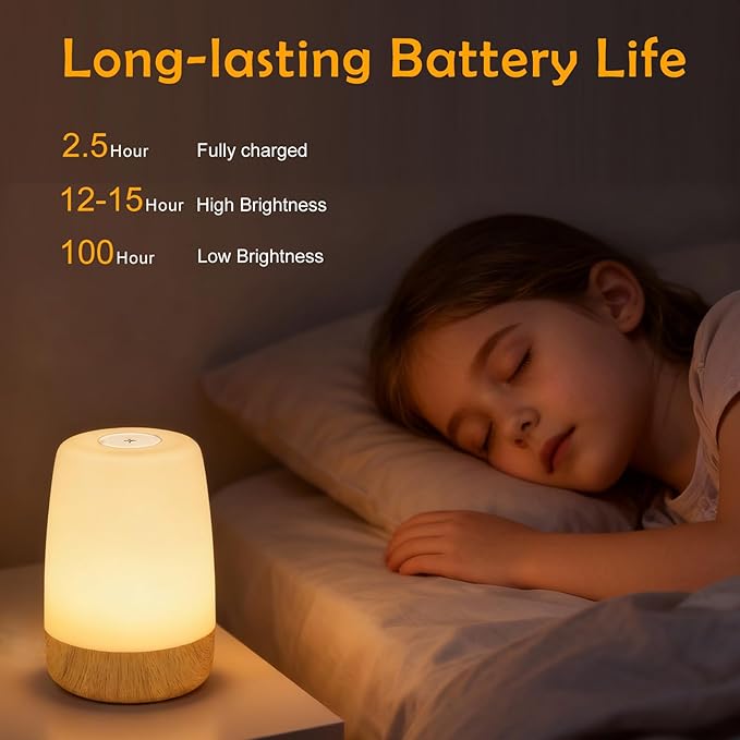ELITUN Bedside Baby Night Light, Changing 256 RGB Colors Rechargeable Night Light for Kids, Small Wireless Table&Bedside Lamp, Eye Caring Dimmable LED Touch Lamp for Toddler, Kids, Nursing