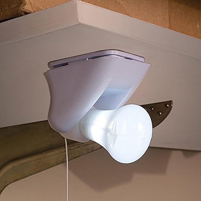 4 Pack Battery Operated Light Bulb, Stick-Up Wireless LED Closet Light Bulb, Battery Powered Self Adhesive Wall Mounted Lamp Fixture with Pull Chain for Cabinet Bedroom Living Room Kitchen