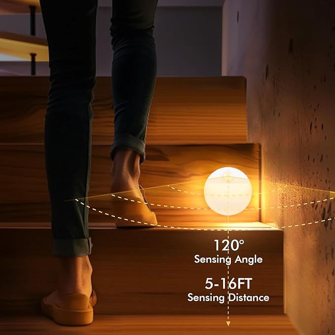 3 Pack Motion Sensor Stair Light for Indoor, Battery Operated Closet Lights, Led Stick On Puck Lighting Night Lamp, Motion Activated Lamps for Step, Cabinet, Hallway, Bathroom