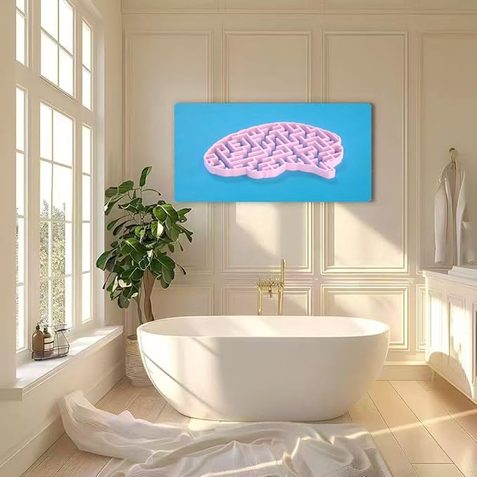 Wibinuki Wall Art Wall Decor Wall Paintings Mental health larinth in brain shape for Living Room Bedroom Bathroom Home Decor Can Be Hung Directly 20"x 40"
