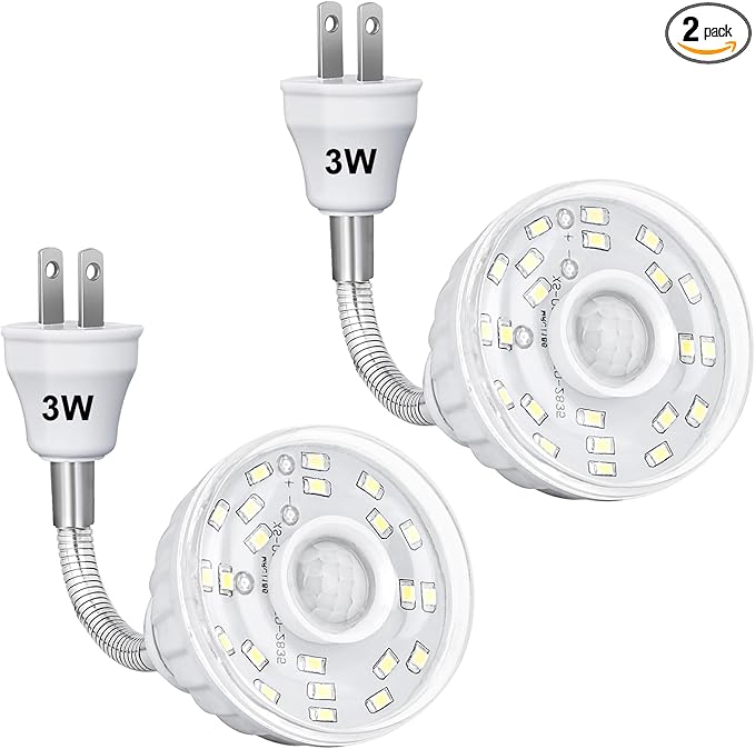 Plug in Motion Sensor Night Light Indoor, PIR Infrared Motion-Activated LED Night Light for AC Outlet,Dusk to Dawn Sensor Smartlight,360° Directional Rotating for Garage Stairway, 3W White, 2 PCS