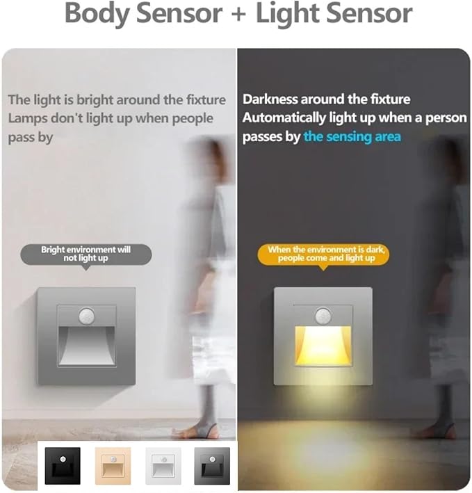 10 Pack Recessed Motion Sensor Light Indoor Outdoor Step Light Lamp Sensor Intelligent Wall Light for Hallway, Kitchen, Hallway, Bedroom, Bathroom, Stairs