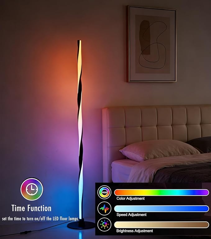 Smart RGBWIC Floor Lamp Basic, LED Corner Lamp compatible with Alexa, Modern Floor Lamp with Music Sync and 16 Million DIY Colors, Color Changing Standing Lamp for Bedroom Living Game Rooms, Black