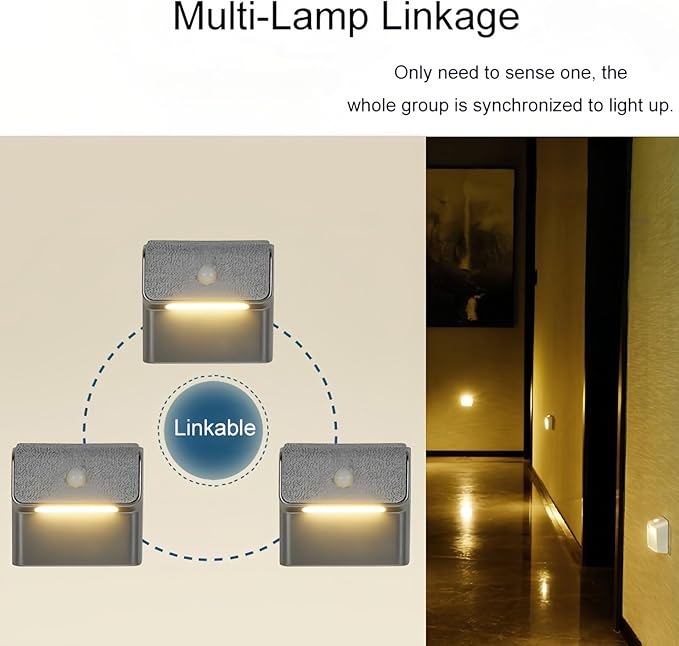 Lancoon 3 Pack Motion Sensor Wall Light with Magnetic Human Body Induction Linkable Soft Lights Rechargeable Sconces Long Lasting for Hallway Staircase Bedroom Corridor