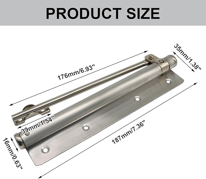Automatic Door Closer, 150° Opening Angle Spring Self Closing Hinges Stainless Steel Soft Close Auto, Adjustable Catch Speed Latches for Commercial and Residential, Silver