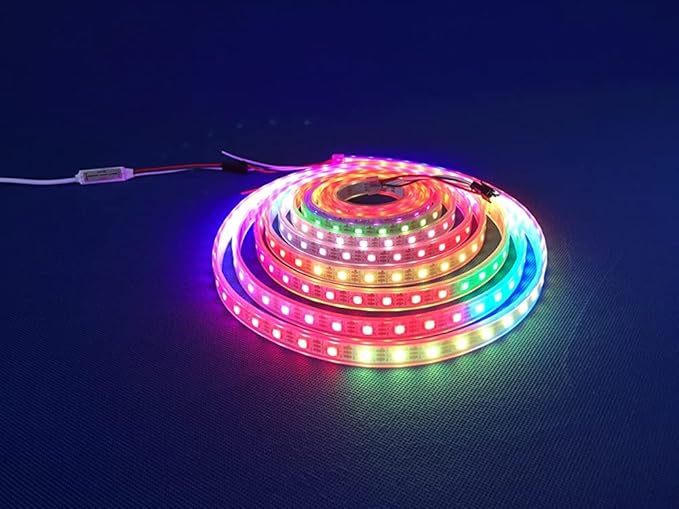 WS2812B LED Strip Individual Addressable Light 16.4FT 60Pixels/m 300Pixels Dream Color SMD 5050 LED Pixel RGB Strip IP67 Waterproof DC5V (White PCB)