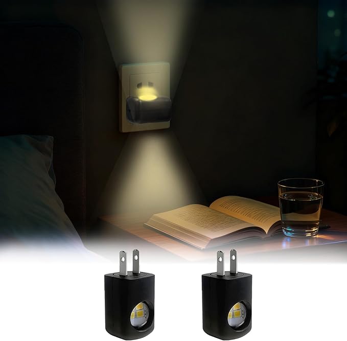 LED Wall Socket Night Light,Plug-in Night Light Motion Sensor,Mini Plug-in Energy Efficient Compact Nights Lamp Automatic Soft Warm White,360° Adjustable for Bedroom Bathroom Stairs Hallway (Black)